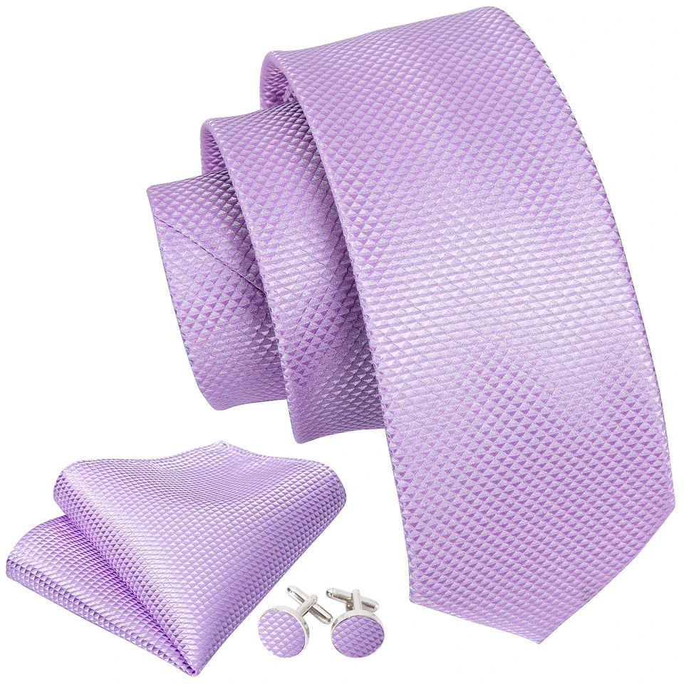 Silk Jacquard Tie Set Floral Violet Necktie Hanky Cufflinks Wedding Men’s Ties