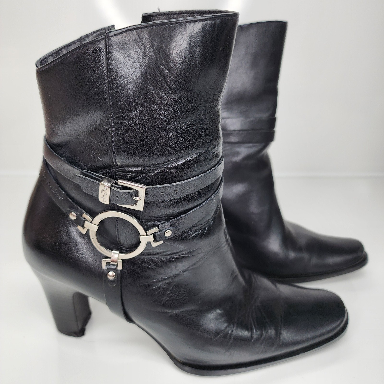 Harley-Davidson Women Sz 6 Black Leather Zipper Ankle Boots 3.5″ Heeled 84333