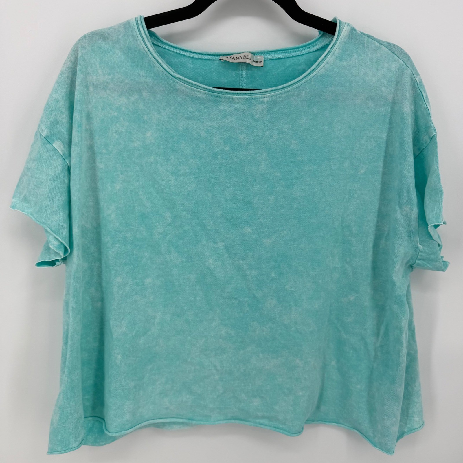 Zenana Womens Turquoise Acid Wash Cotton Boxy Crop Top Tee Small Medium NWOT