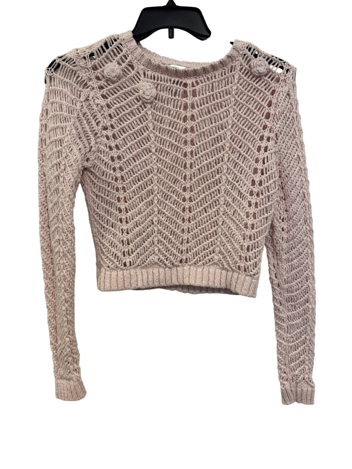 West Of Melrose Open-Knit Cropped Sweater Light Pink 100% Cotton Size L