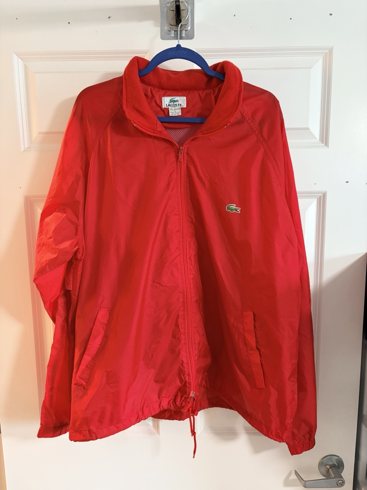 Lacoste Full Zip Windbreaker Coat Jacket Packable Hood Red Gator Logo Size S
