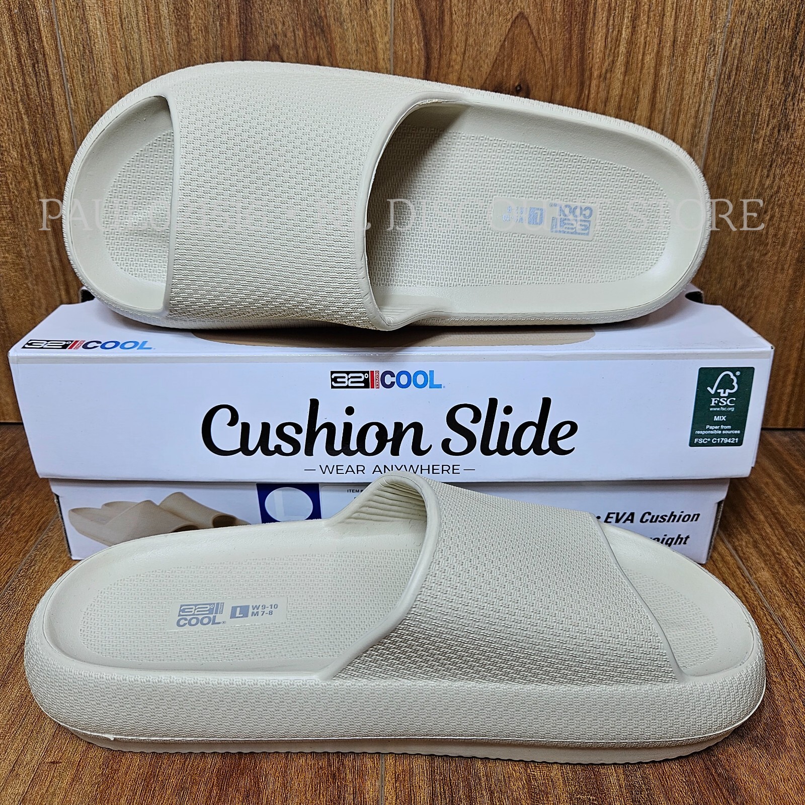 32 DEGREES COOL Cushion Slides Unisex (W)Women’s (M)Men’s ~ Tan ~ S M L XL