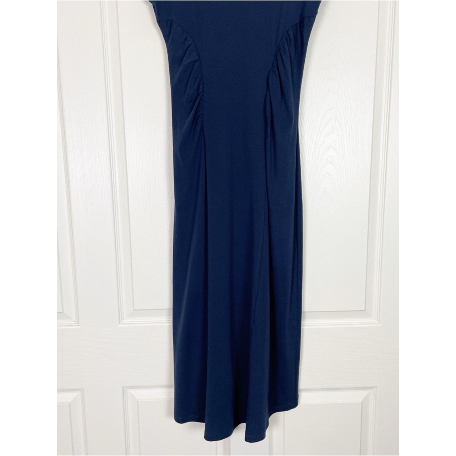 Modern Citizen Lenox Navy Ruched Jersey Midi Dress Cap Sleeve Sz L