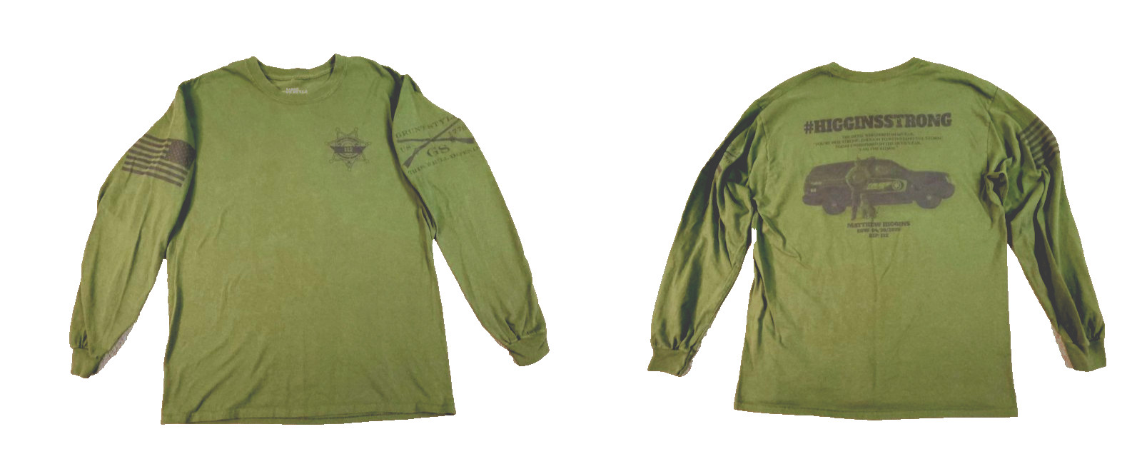 Grunt Style Mens Shirt Size Large Green L/S Flag Emblem Respect Tribute *112*
