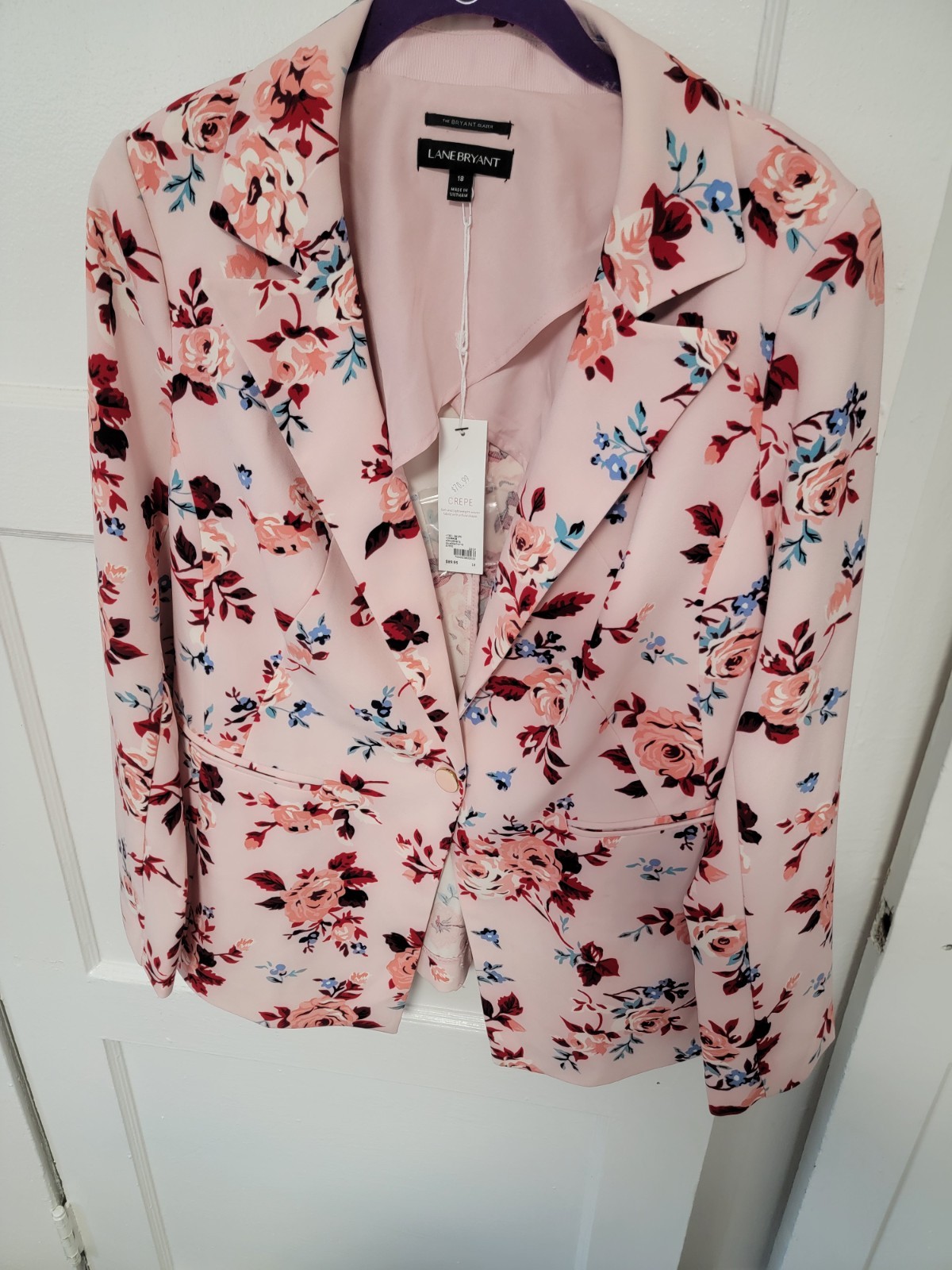 Lane Bryant The Bryant Blazer Pink Floral Crepe Notch Lapel Long Sleeve 18