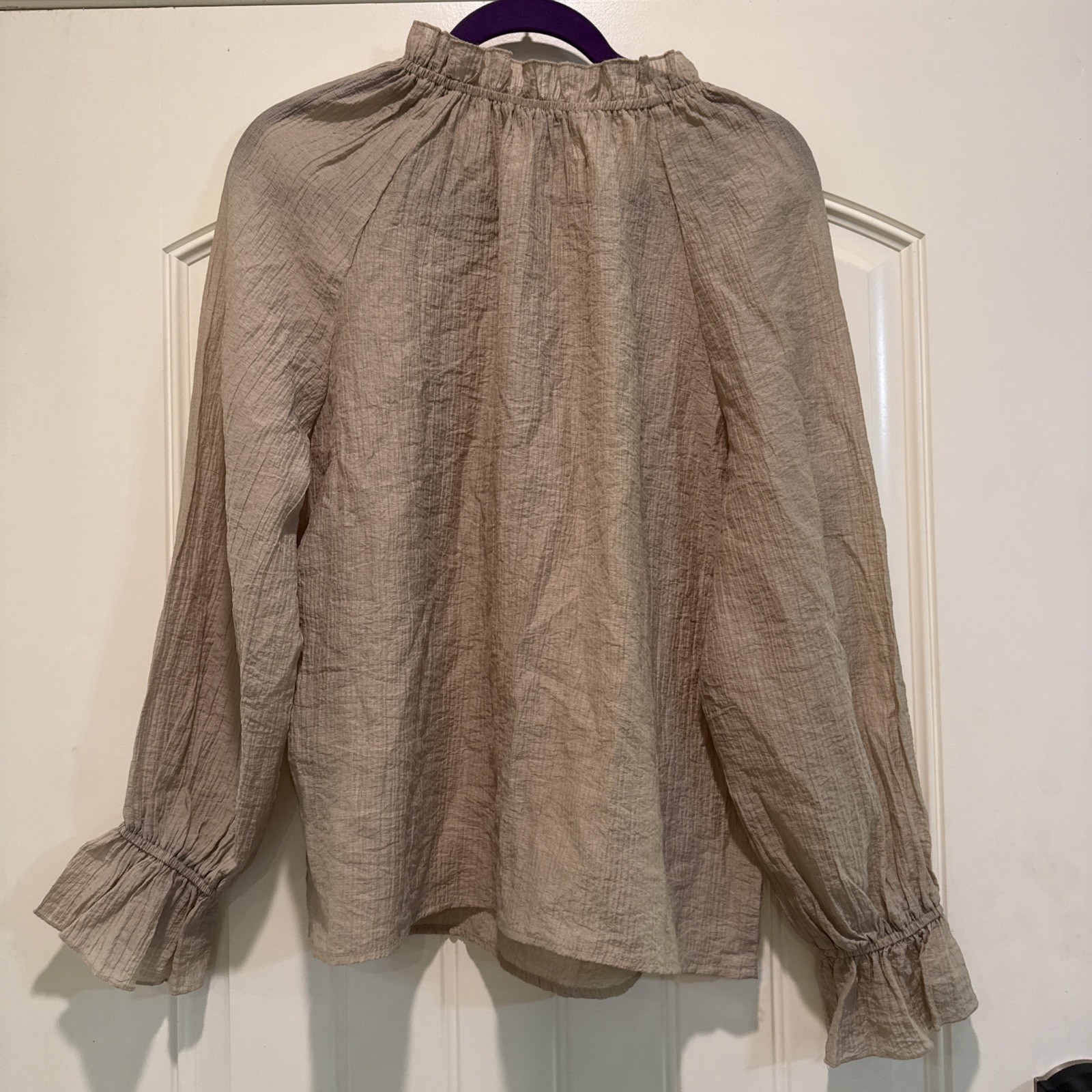 Peasant Crinkle Gauze Blouse Martha Stewart Collection Gathered Notch Neckline M