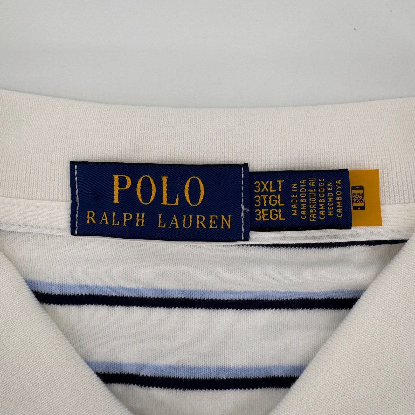 Polo Ralph Lauren Polo Shirt Mens 3XLT White Striped Big & Tall Short Sleeve