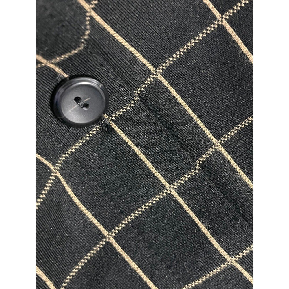 Lilli Ponte Black and Beige Windowpane Check Long Sleeve Blouse Medium