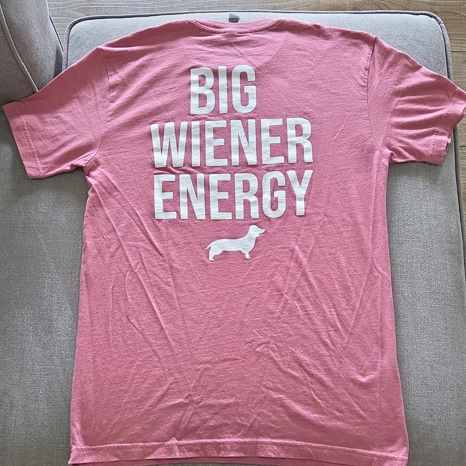 Next Level Apparel Pink “Big Wiener Energy” Dachshund Graphic Tee Crew Neck S