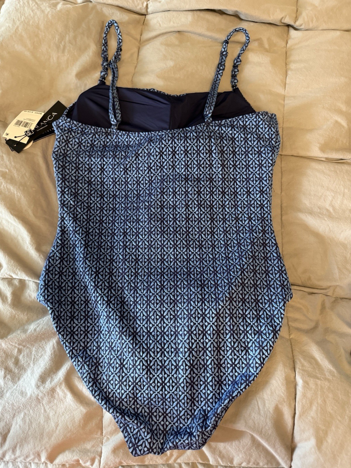 La Blanca Women’s Blue Geometric One-Piece Swimsuit Adjustable Strap 14 Regular