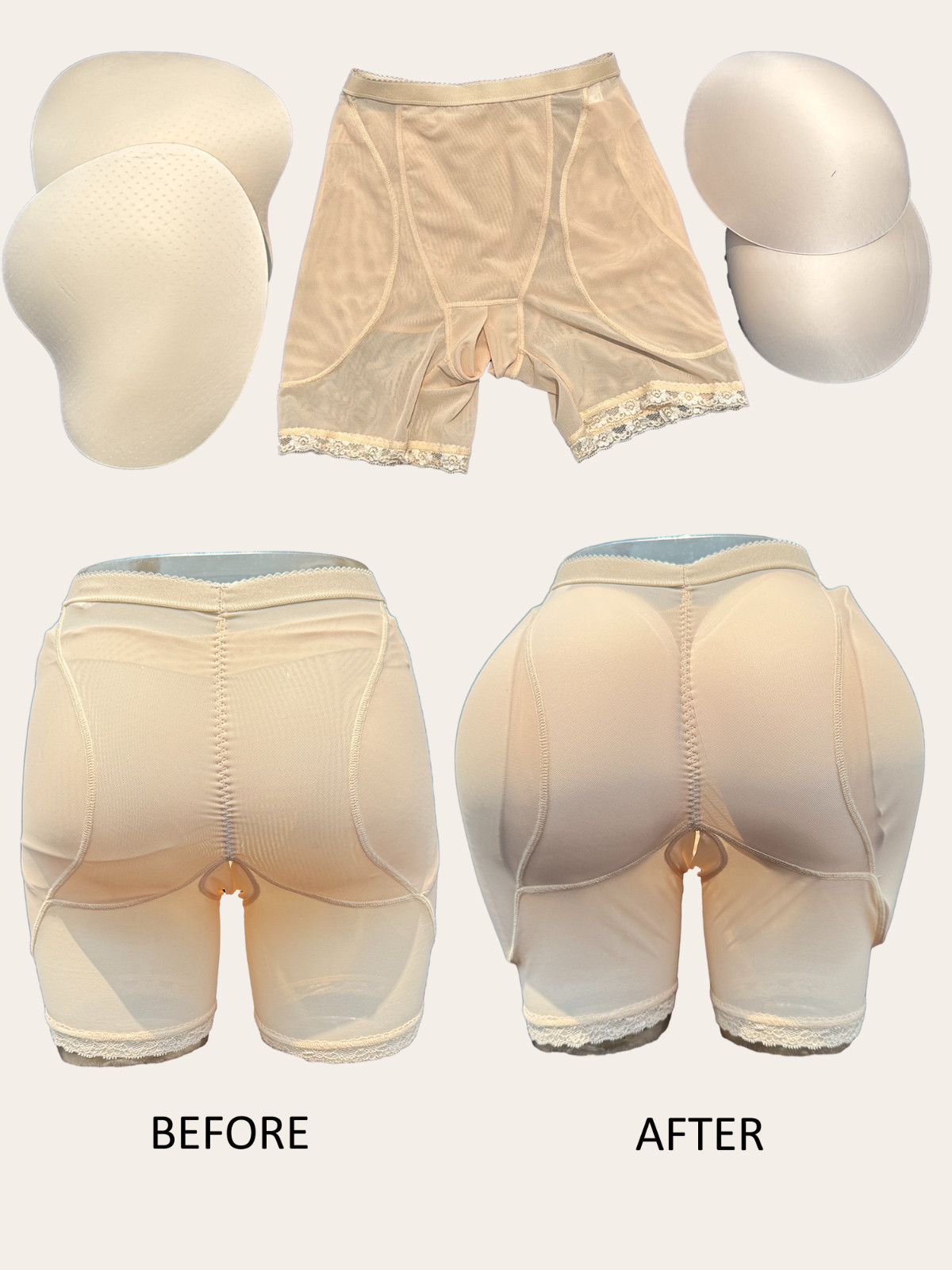 BIMEI Open Crotch 4 Removable Hip Pads Shapewear Butt Enhancer BBL Underwear