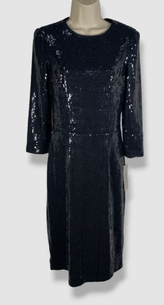 $850 Rickie Freeman by Teri Jon Womens Blue 3/4-Sleeve Sequin MIDI Dress Size 6