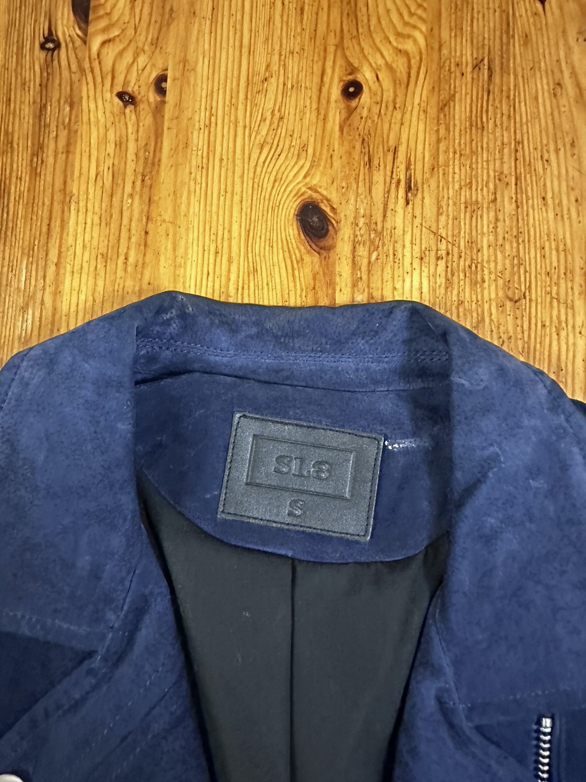 SL8 Moto Jacket Blue Leather Suede Silver Zippers Urban size Small
