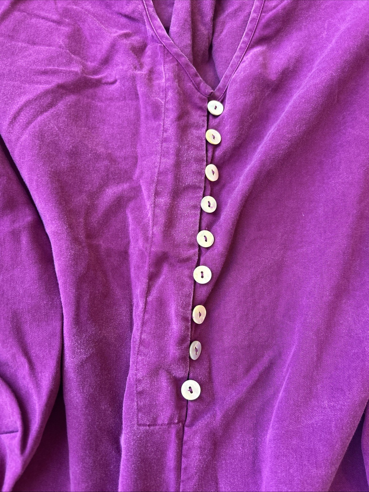 Soft Surroundings Button Down Shirt, Purple Three-Quarter Sleeves 100% Tencil PM