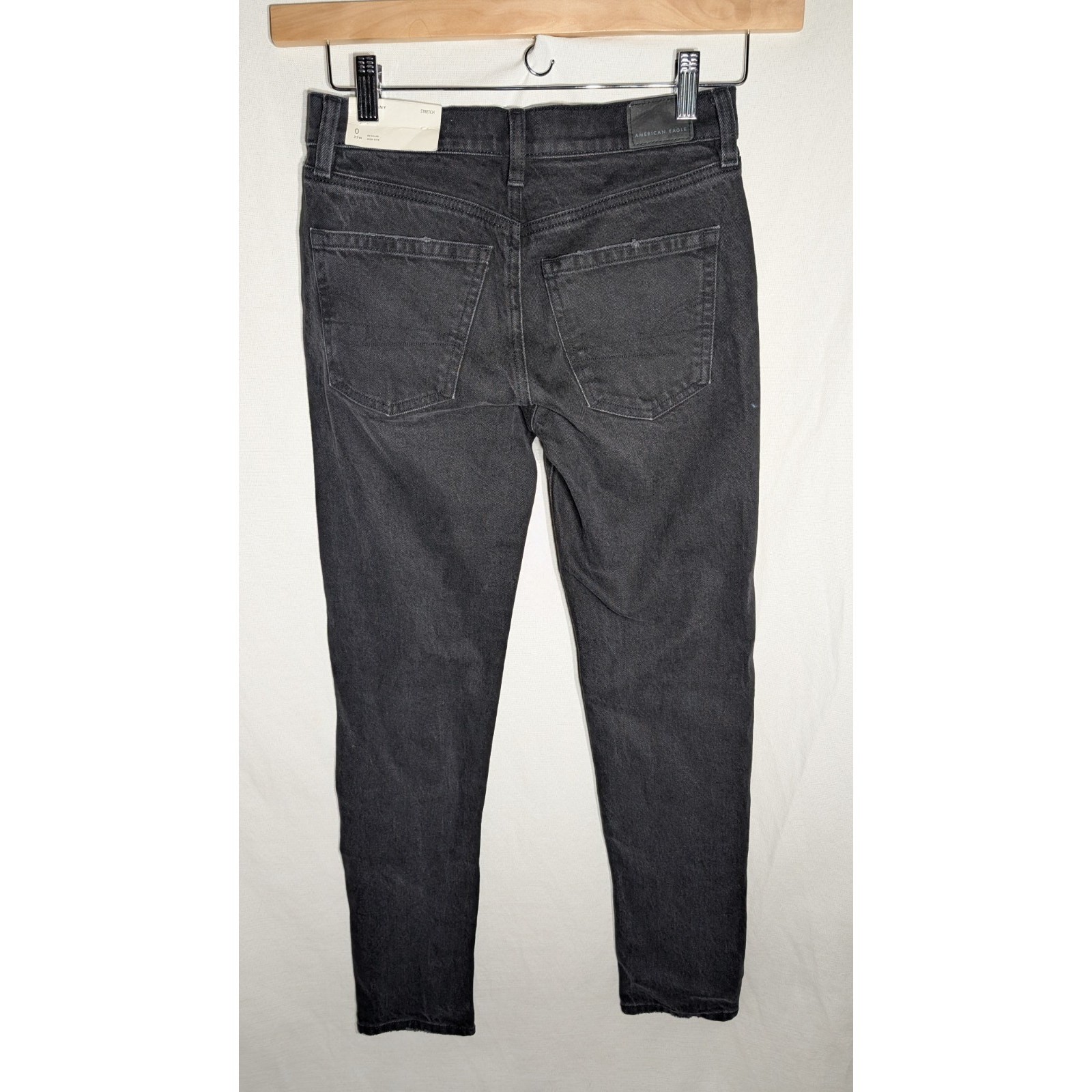 American Eagle Womens Charcoal 90s Skinny Stretch Jeans Sz O 25w Distressed