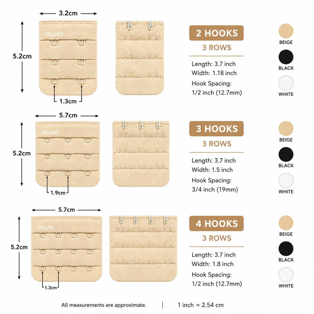 3ROW 2,3,4 Hook Bra Extender Extension Bra Strap Strapless Underwear Maternity