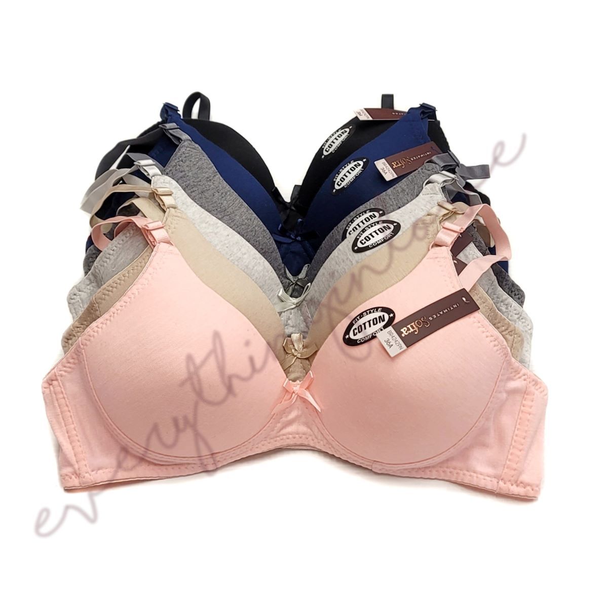 6 Pack Wireless Full cup Cotton Light Padded Comfortable No Wire T-Shirt Bras