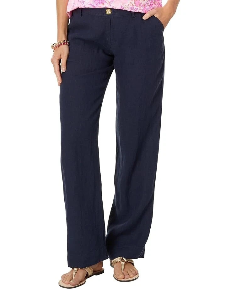 LILLY PULITZER NWT $148 Breeta 100% Linen Trousers Casual Pants in Navy Size 4