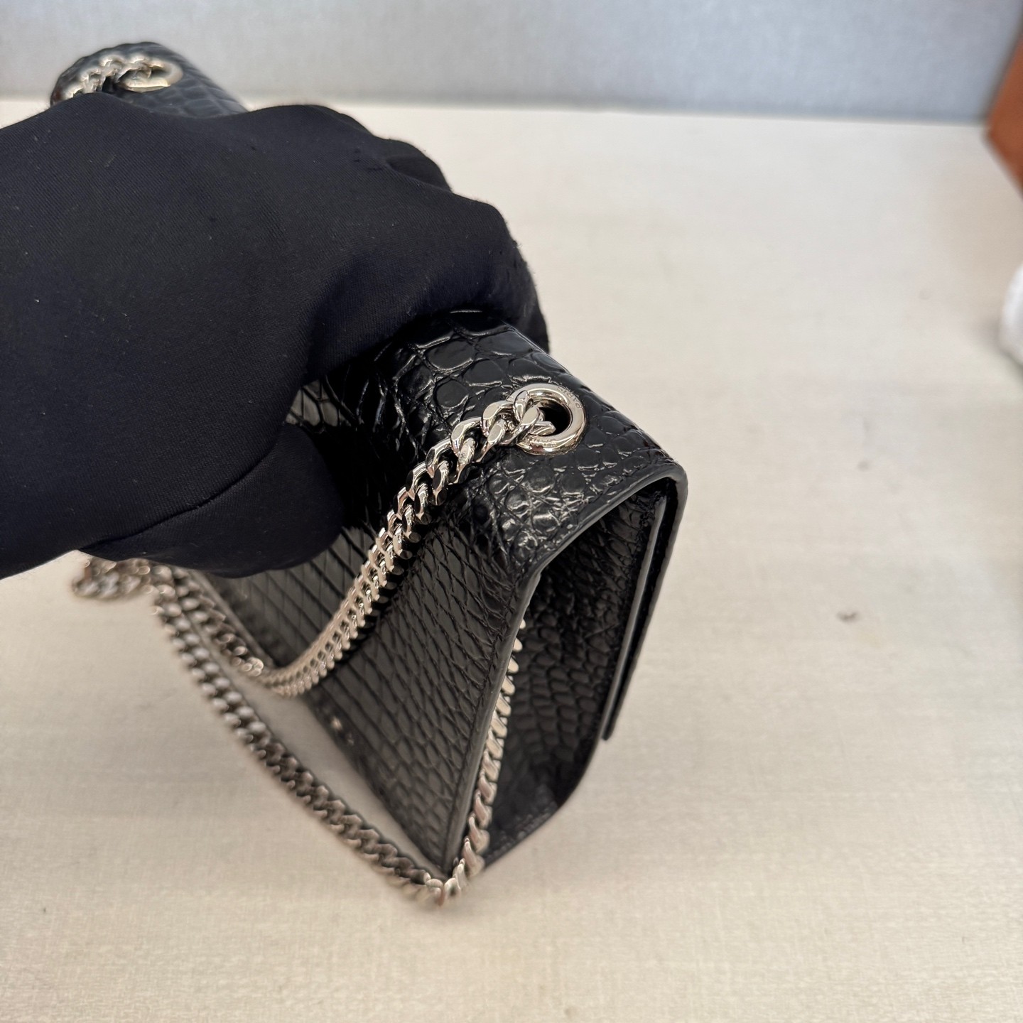 Saint Laurent Kate Small Black Croc Embossed Cowhide Crossbody Bag US Ship