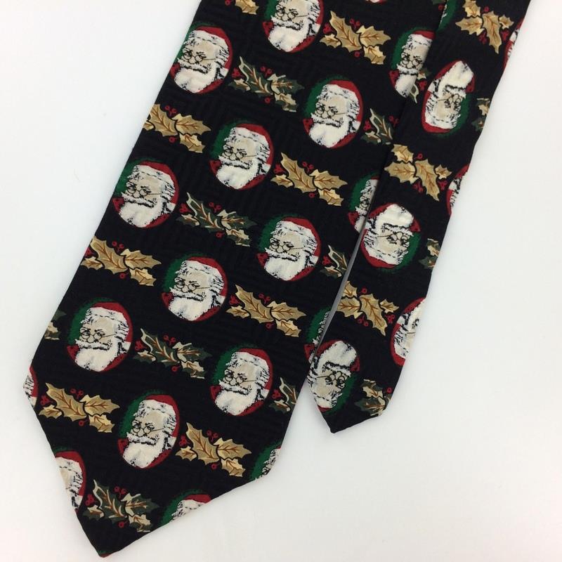 ROBERT STOCK HOLLY BERRY SANTA BLACK RED Silk Christmas Necktie Ties XO-30 New