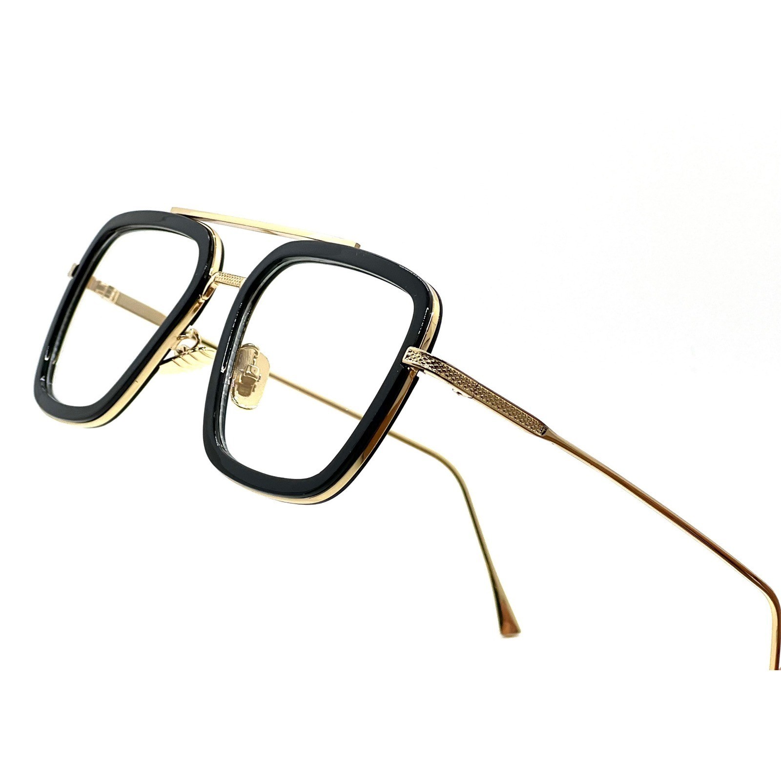 Square Glasses Men’s Black Gold Frame Clear Lens Eyeglasses Retro Style Trendy