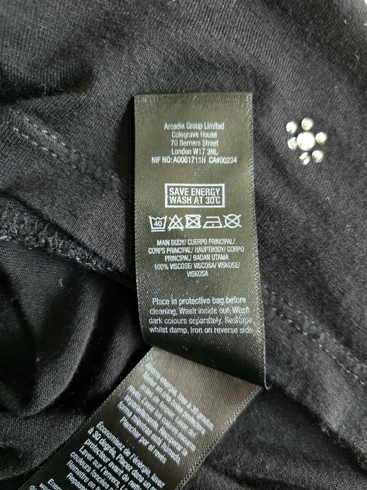 Dorothy Perkins Women Black Top with Daisy Rhinestones embellishments US 10/M
