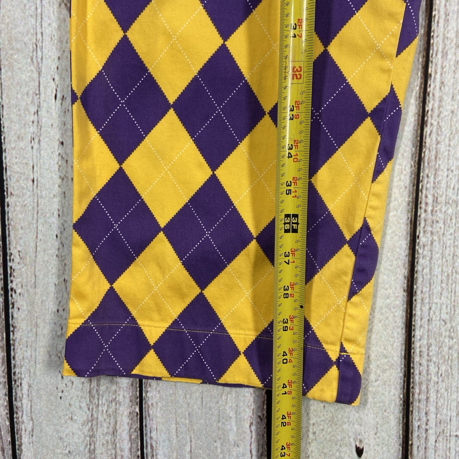 Loudmouth Pants Mens 38 X 32 Yellow Purple Golf Argyle Jester Cotton Checkered