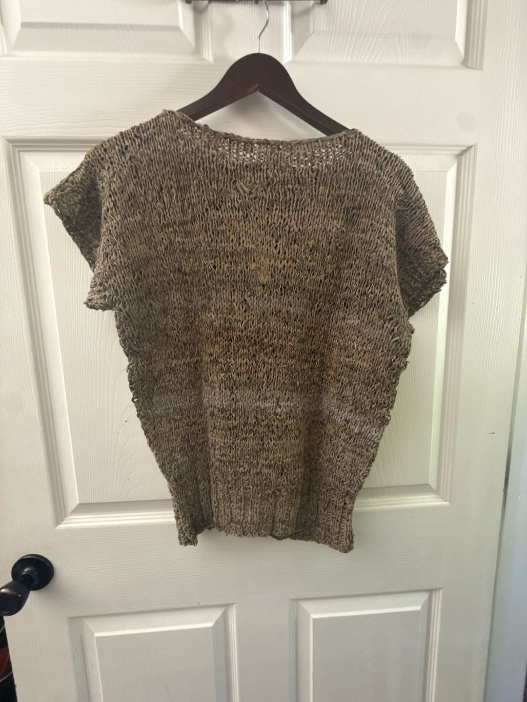 Vintage Woven Lambs Leather Short Sleeve Top Brown and Red