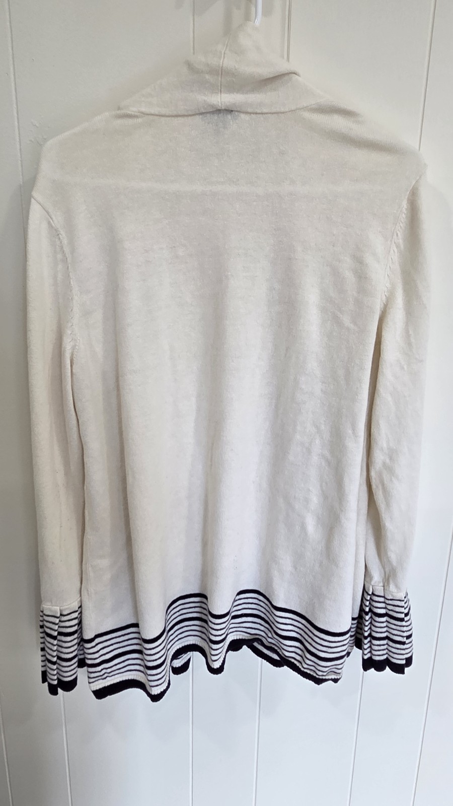 Talbots XL Shawl Collar Open Front Cardigan Cotton Cashmere White Navy Stripe