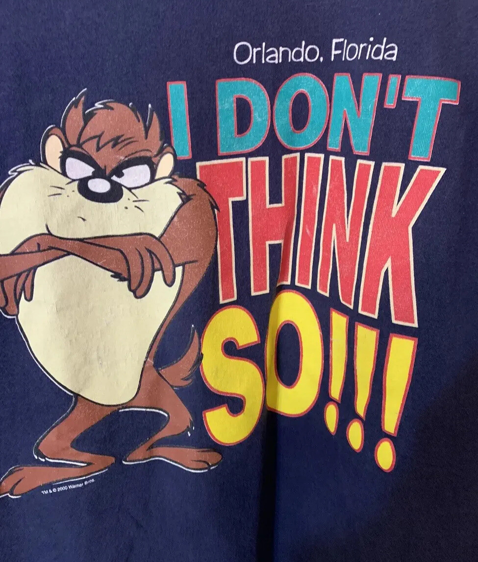 Vtg 2000 Orlando Florida TAZ I Don’t Think SO! Men’s Sz L T Shirt Sherry’s Best