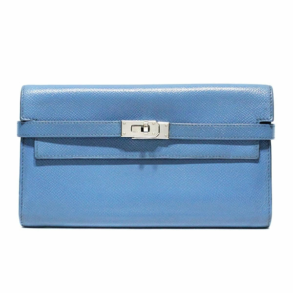 Hermès Kelly Wallet Long Blue Epsom Silver HW Stamp C 2018 Unisex from Japan