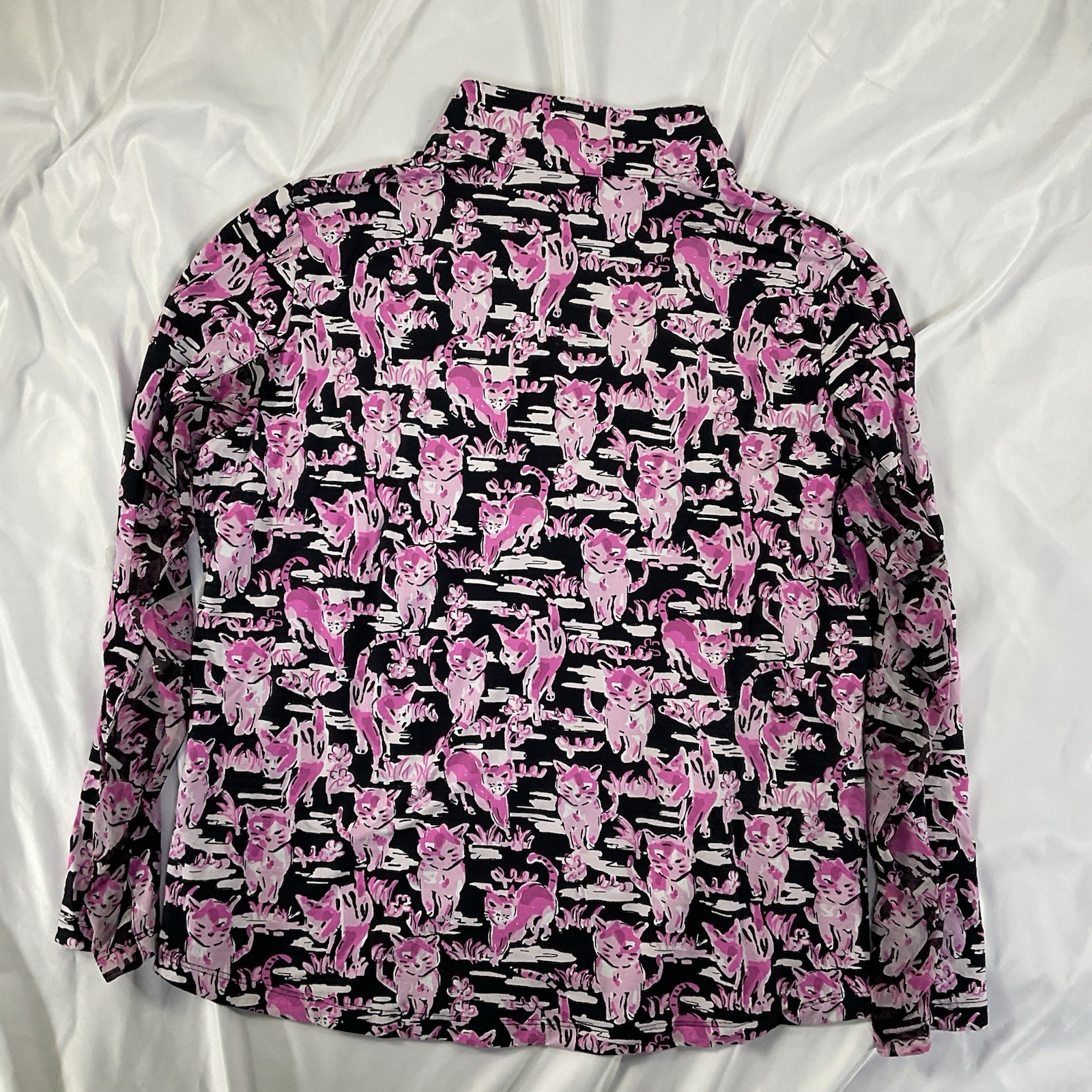 IBKUL Top Size XL Long Sleeve Zip Top UPF 50 Sammy Kitty Cat Black Pink Golf 312