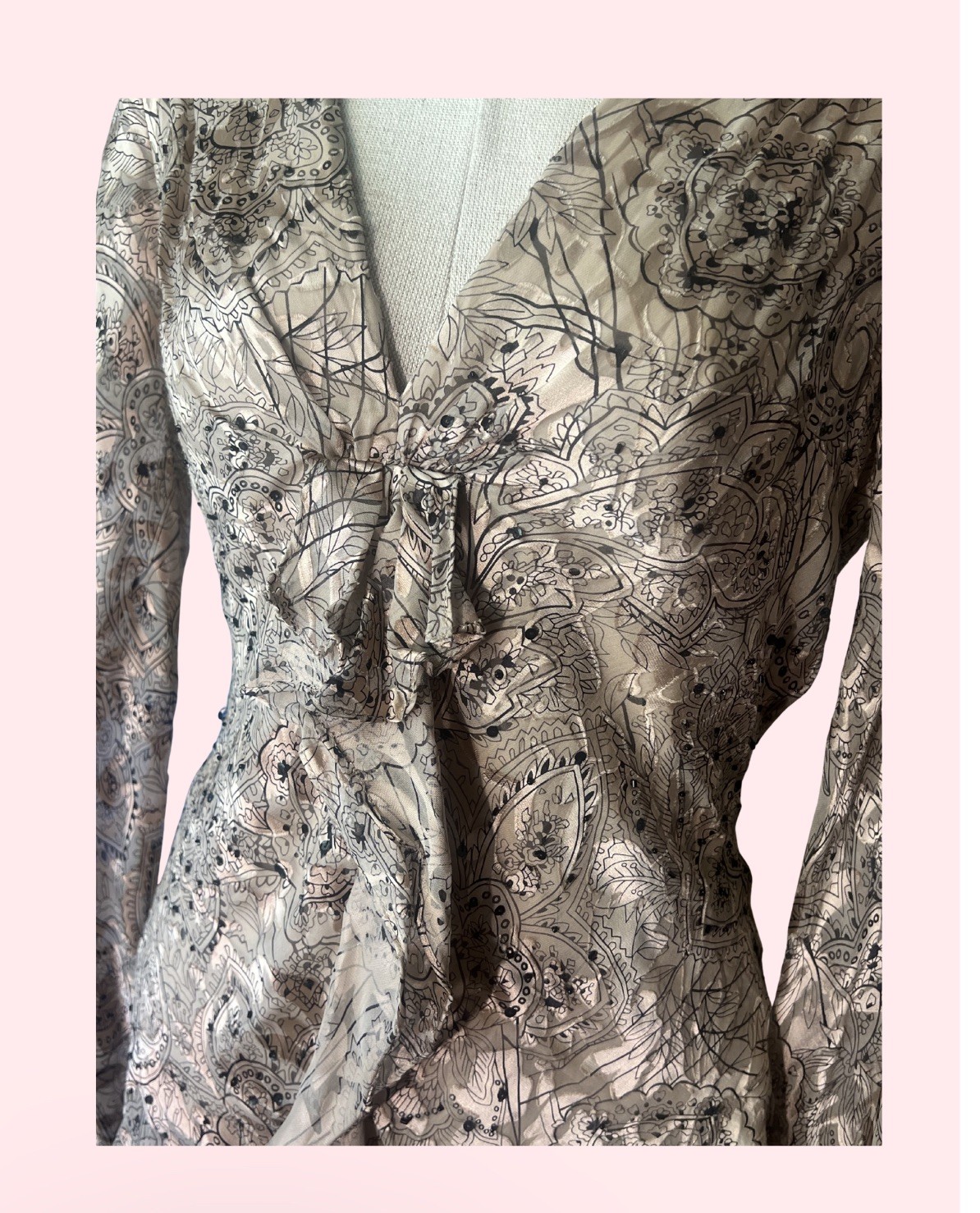 90s Y2k Womens Victorian Brown Silk Ruffle Whimsigoth Coquette Vampy Top Sz M