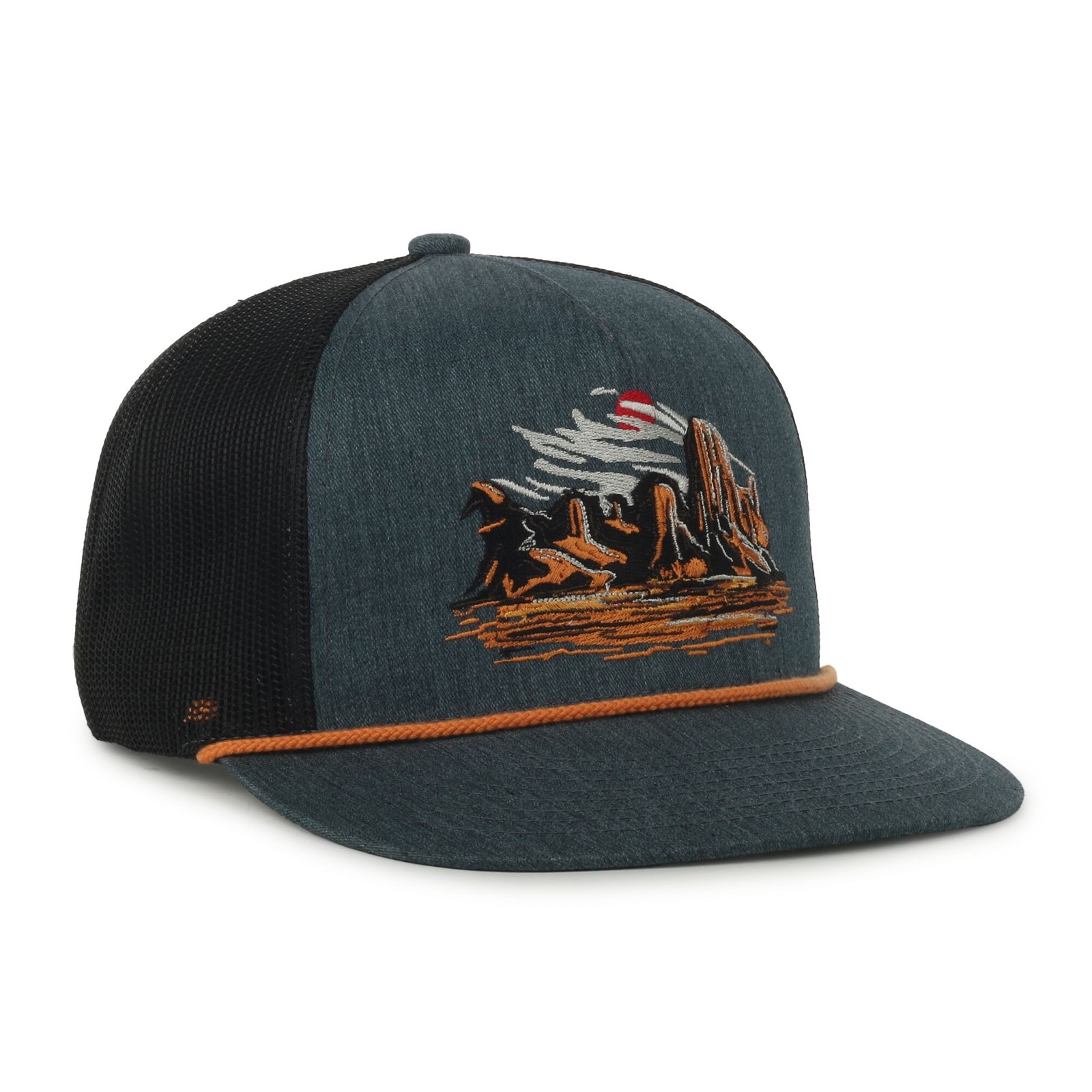 Outdoor Cap Western Desert Scene Trucker Hat in Navy Black Mesh Back, High Crown
