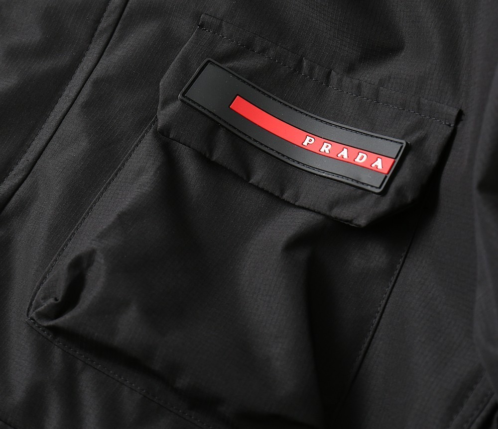 Prada 26SS New Men’s Red Logo Black Jacket Coat