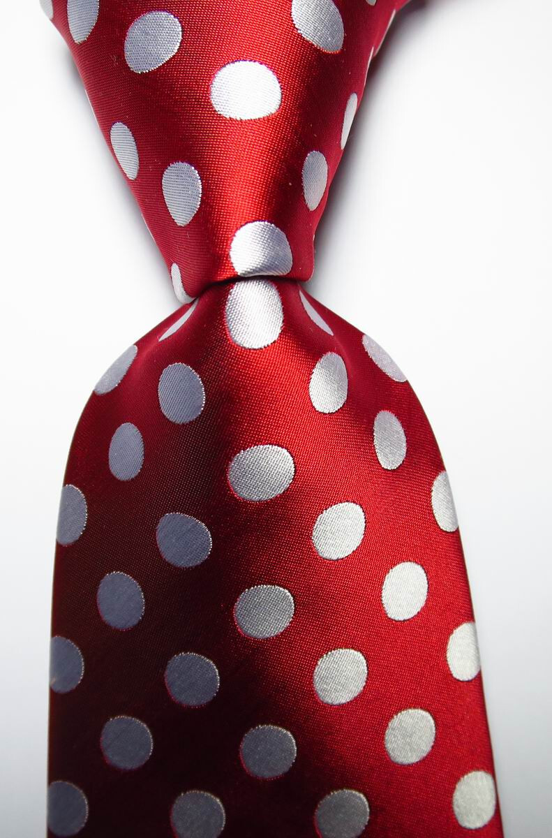New Classic Polka Dot Red White JACQUARD WOVEN 100% Silk Men’s Tie Necktie