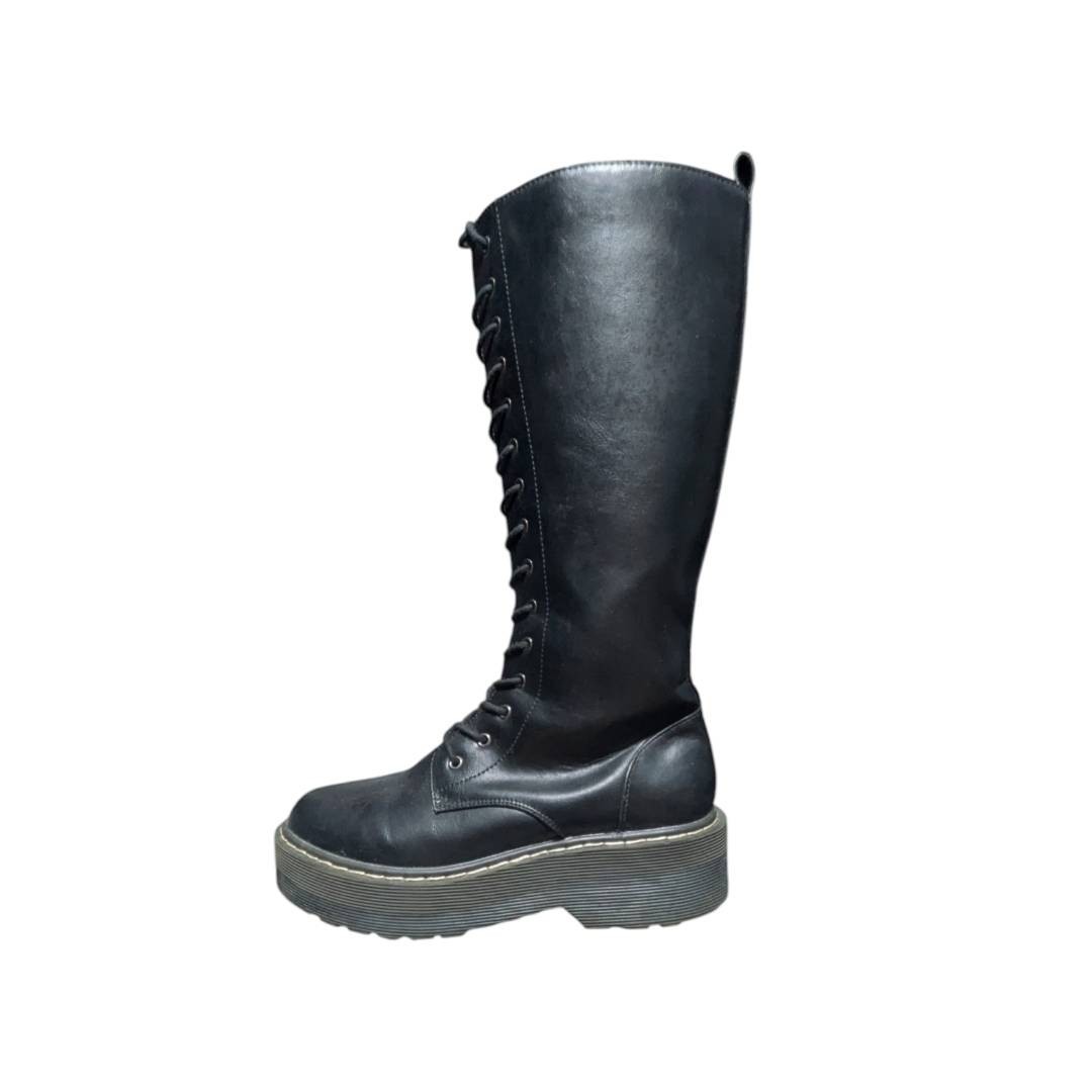 No Brand 15-Hole Platform Lace-Up Boots Side Zip Black 23.5cm Super Excellent