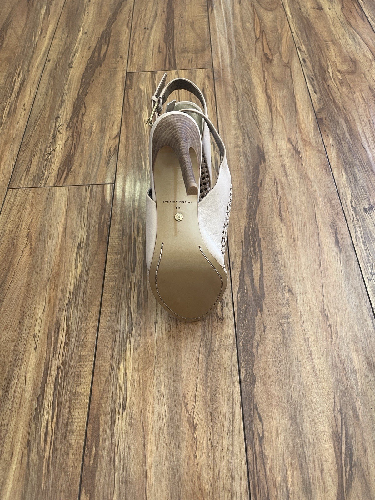 Cynthia Vincent Women’s Beige Woven Strappy Open Toe Stiletto Heels 8