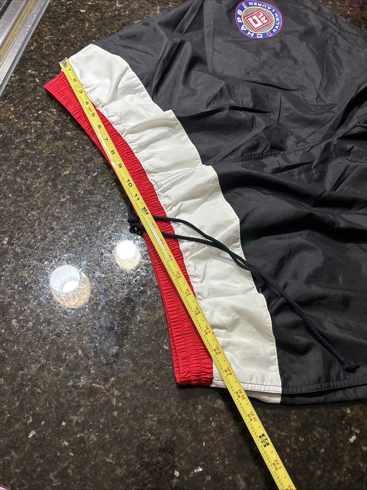 VTG CHAPS Ralph Lauren Swim Trunks Size 2XLT Men Red White Black Made Sri Lanka