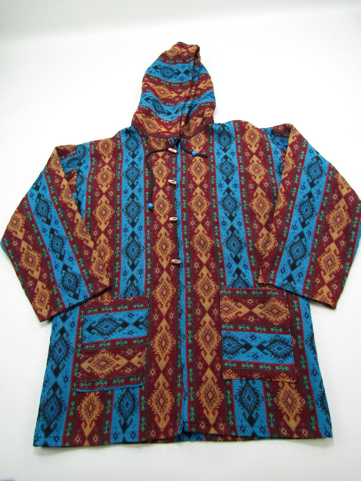 VTG Southwestern Pull Over Shirt Sweater Size 2? Hooded Western Aztec Native