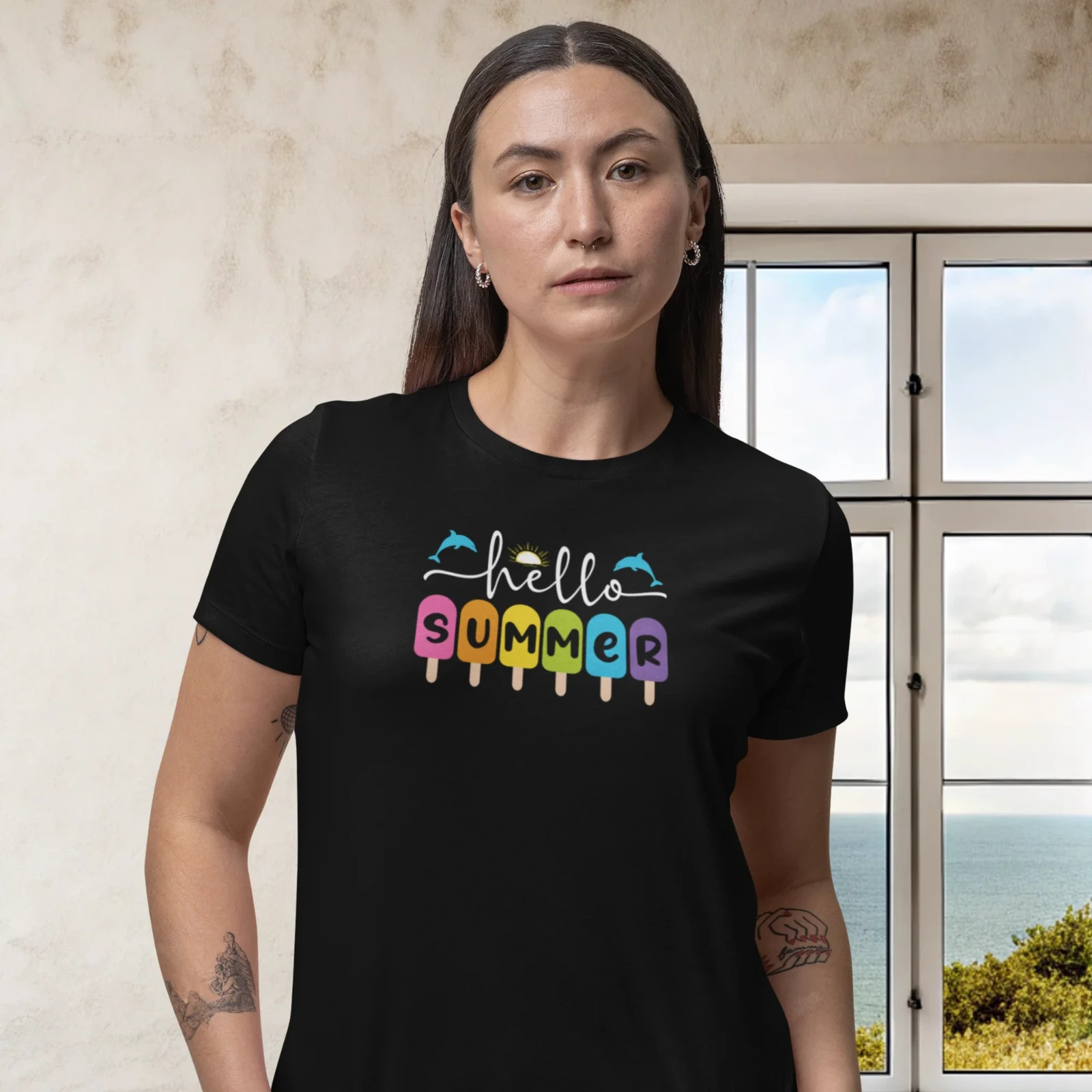 Women’s Trendy Summer Graphic Tee – Classic Fit Round Neck Short Sleeve Printed
