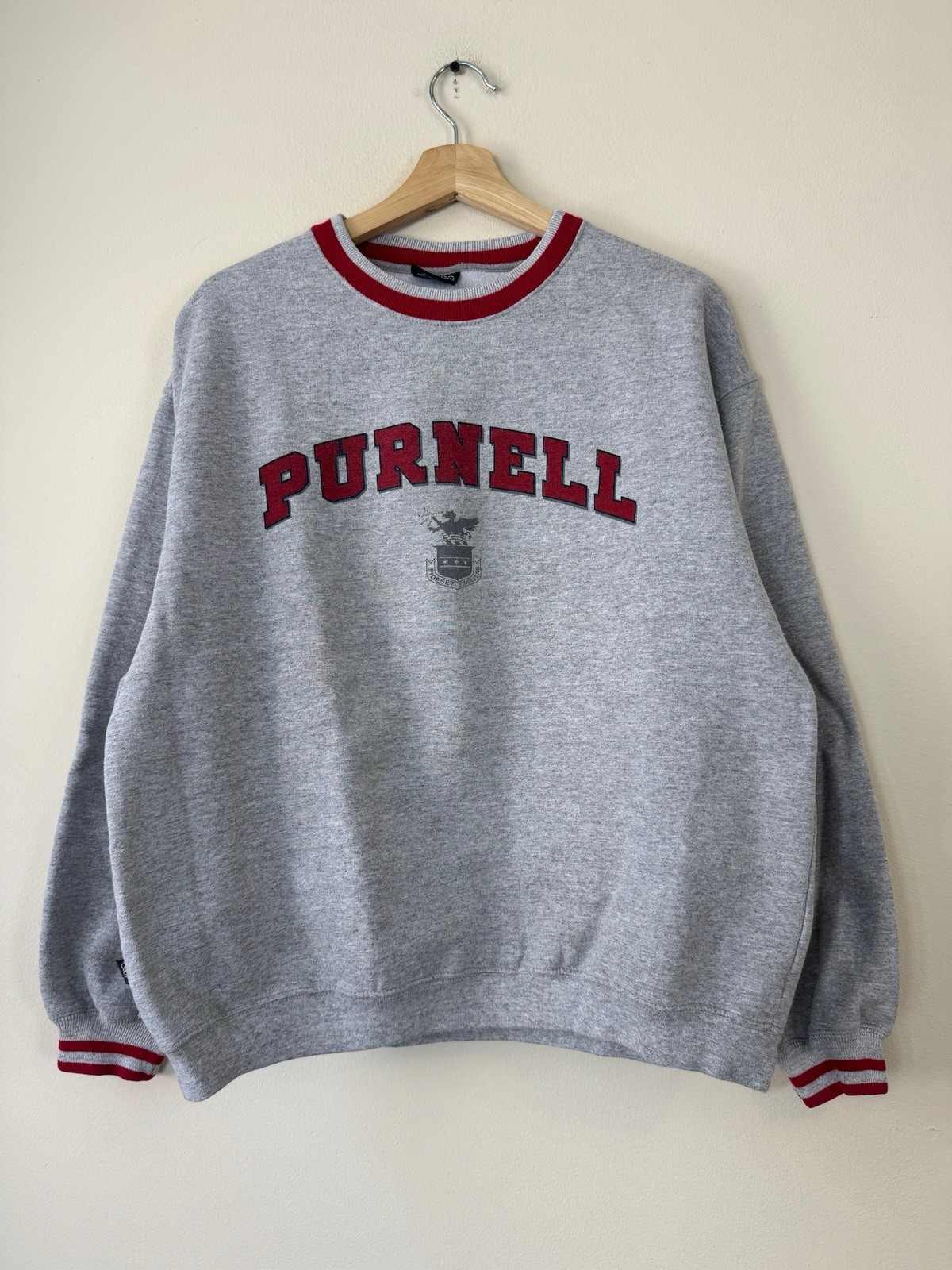 Vintage Purnell College Pullover Gray Sporty Sweatshirt – Large