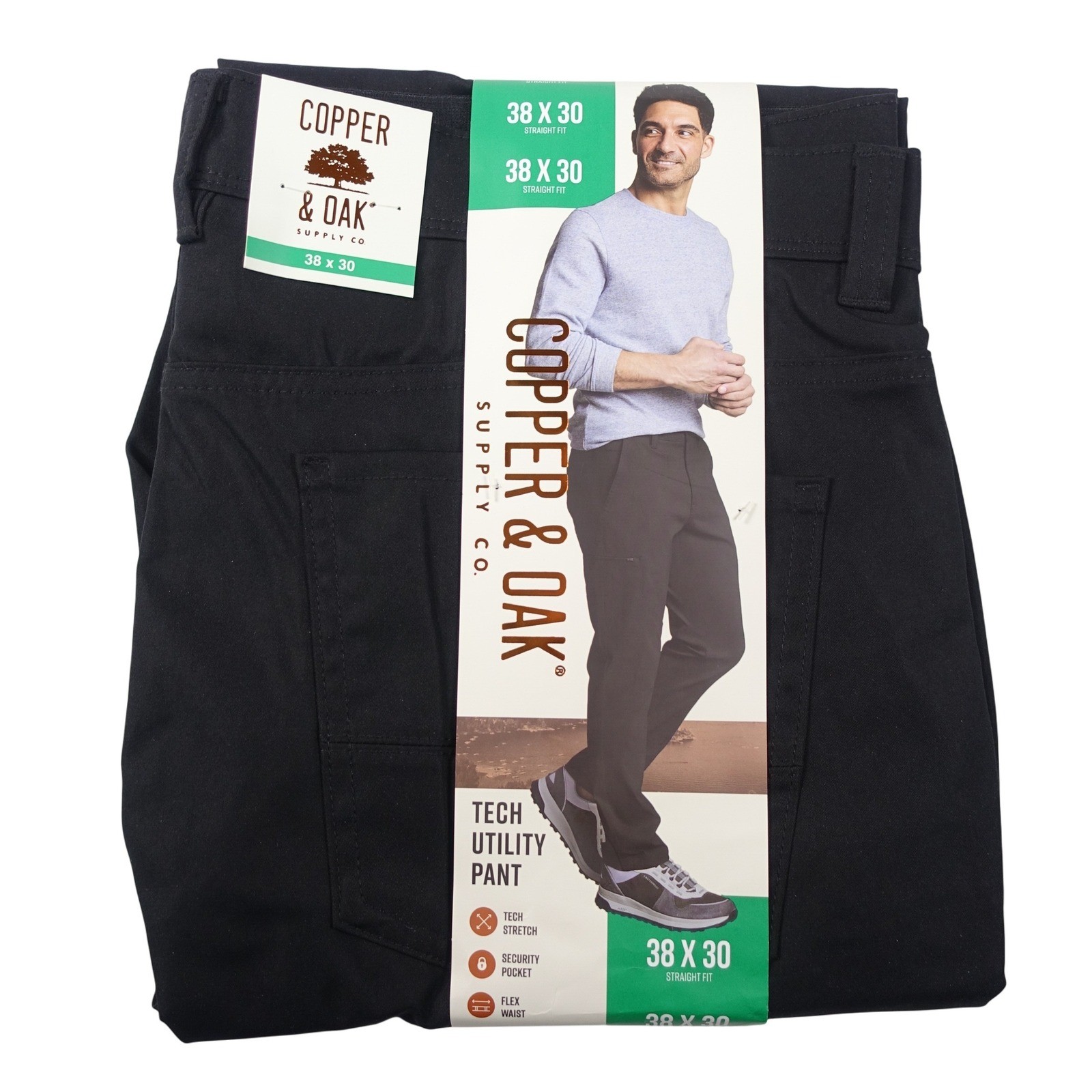 Copper and Oak Supply Co Utility Pants Men 38×30 Black Straight Fit Tech