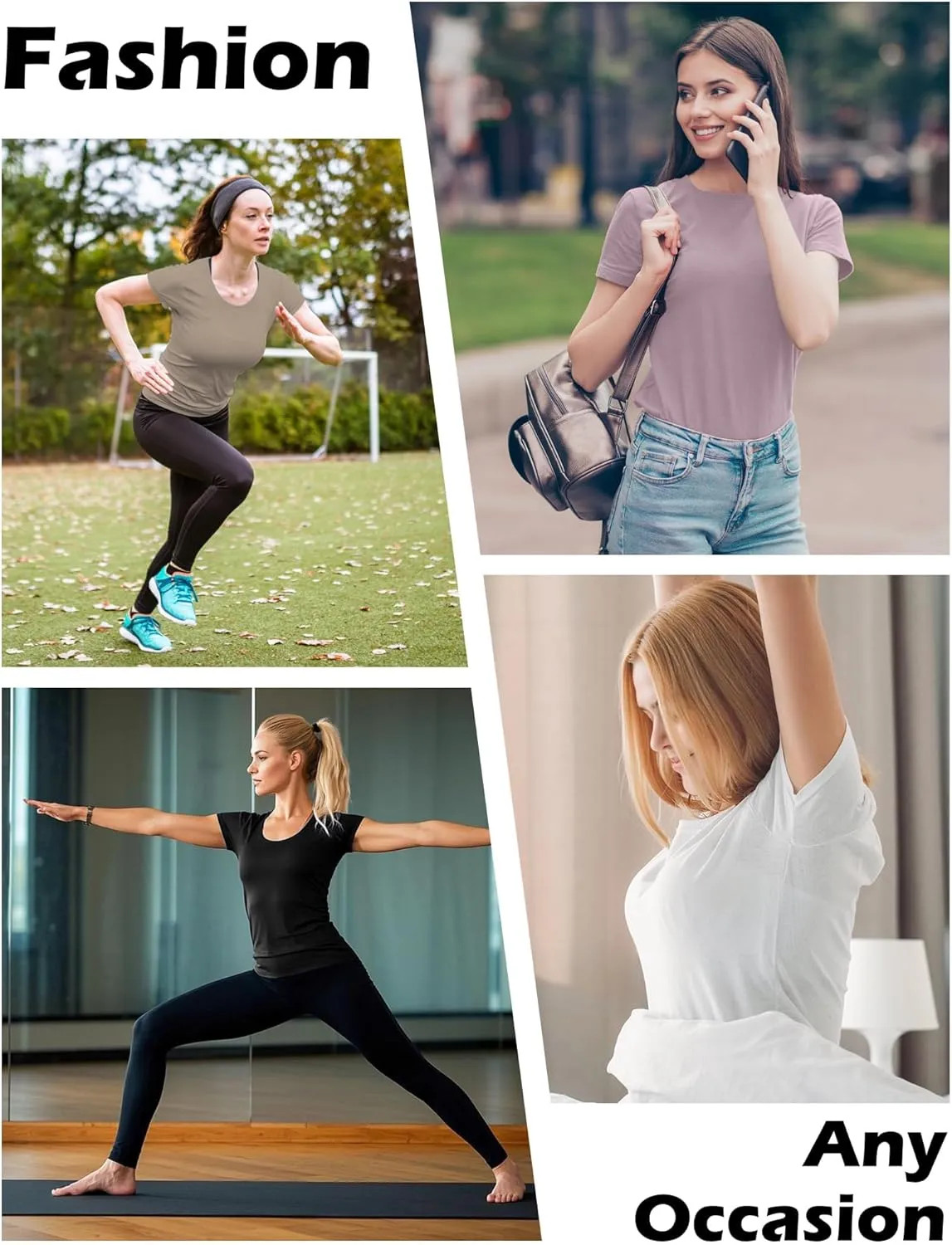 Kinglaman Women Short Sleeve Crew Neck Slim Fit Basic T Shirt 5 Pack Casual Top