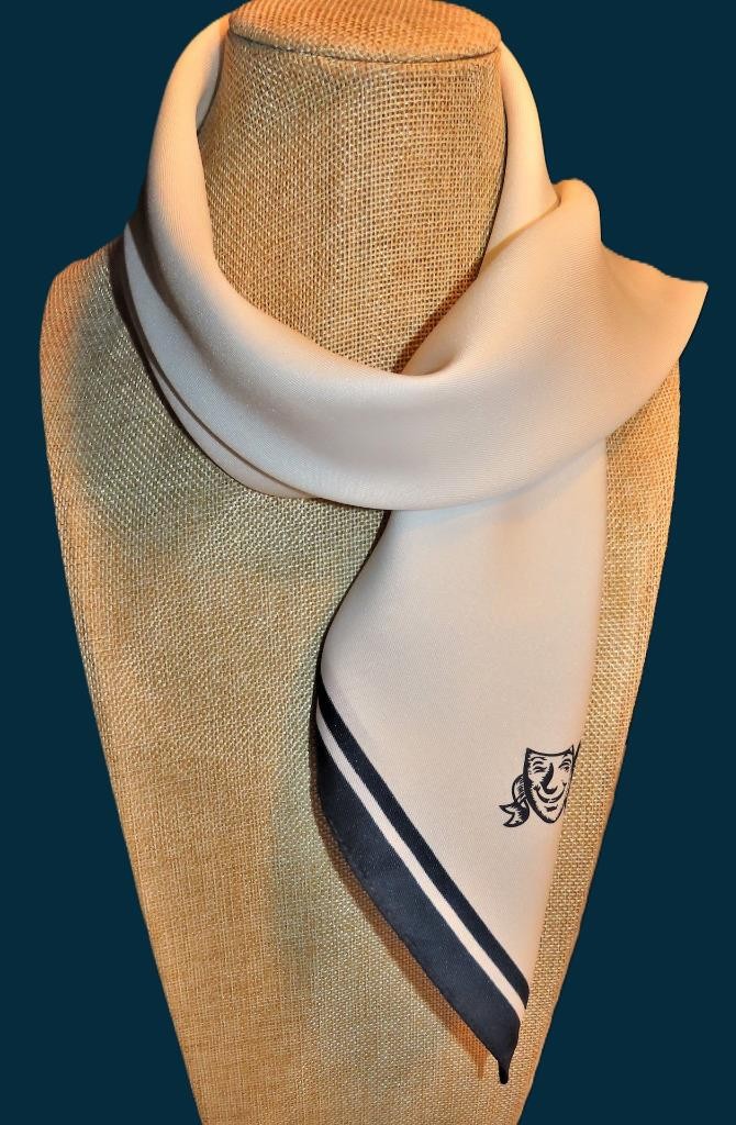 Scottish Showbusiness square scarf; dark navy, white; 27×27 inches, polyester