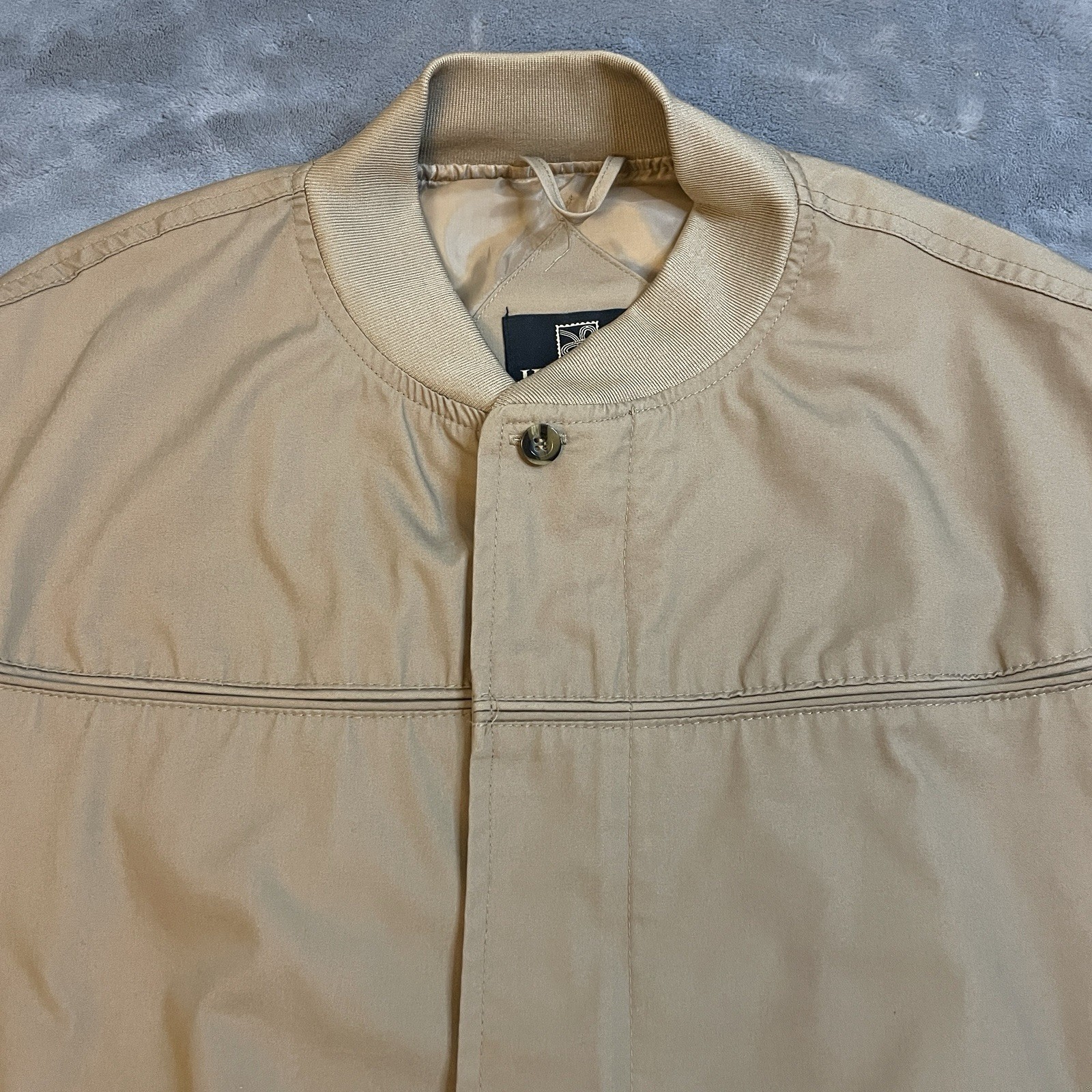 Vintage 90s Haband Bomber Jacket Windbreaker Men’s Large Beige Full Zip Pockets