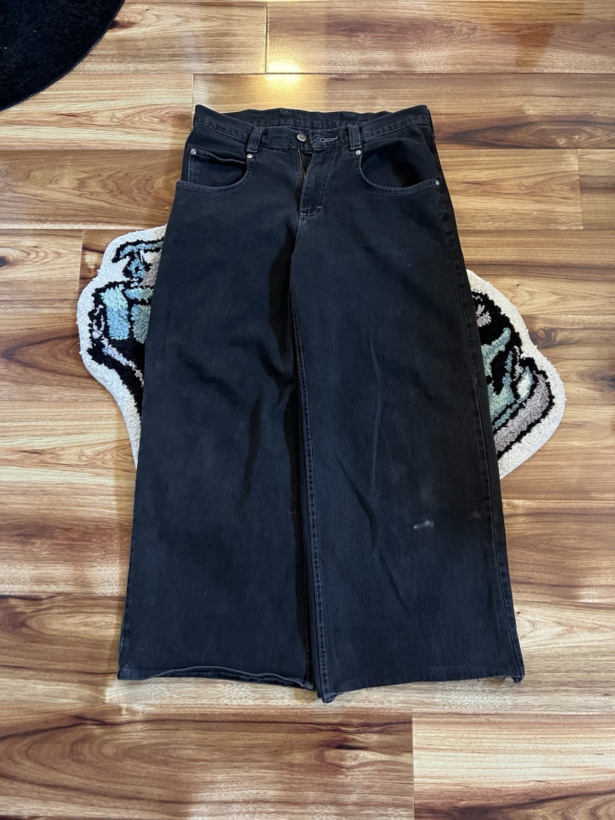 JNCO Men’s Black Wide-Leg Denim Jeans Regular Fit Solid 5-Pocket
