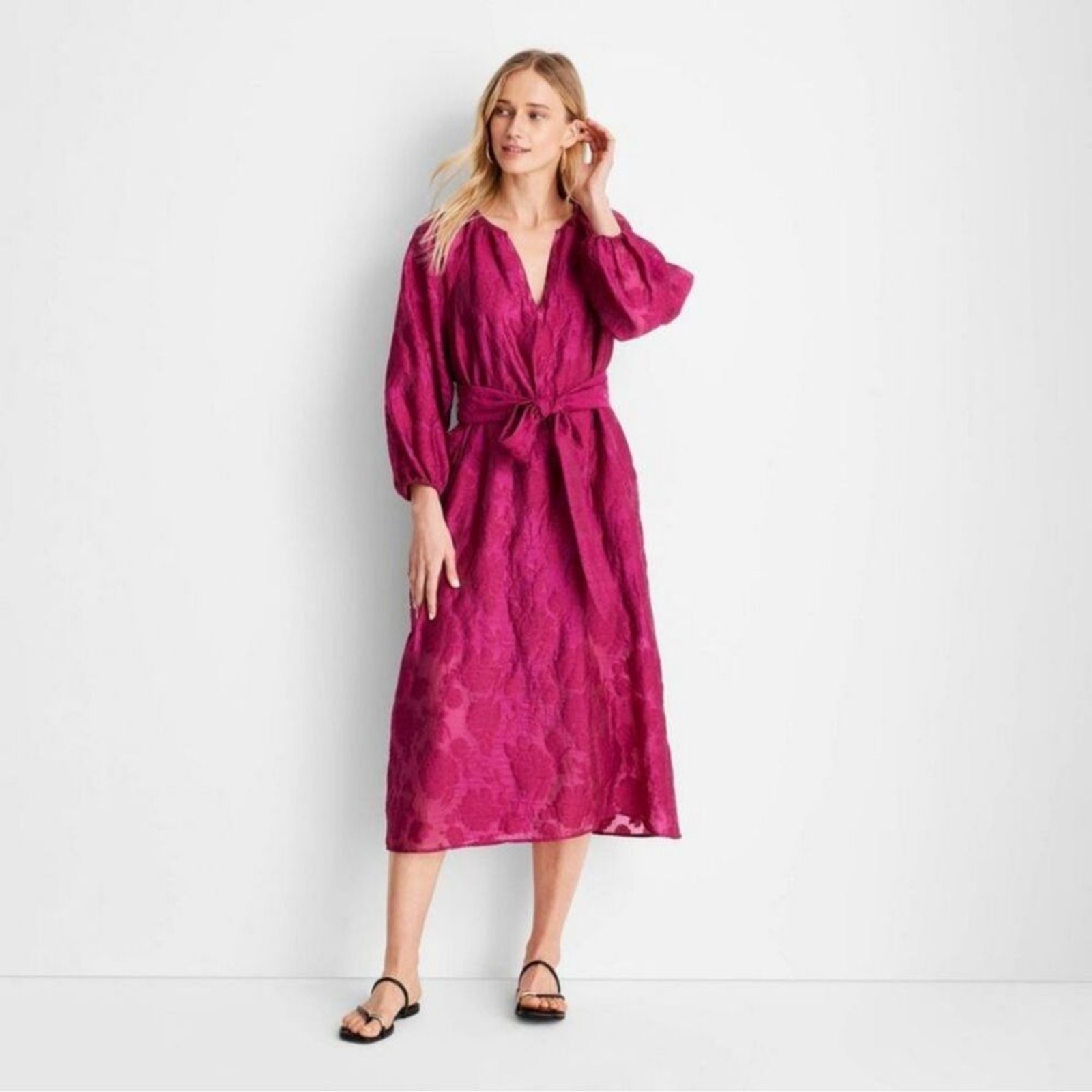 Future Collective Puff Sleeve Floral Maroon Midi Dress – Jenny K. Lopez Sz-XL