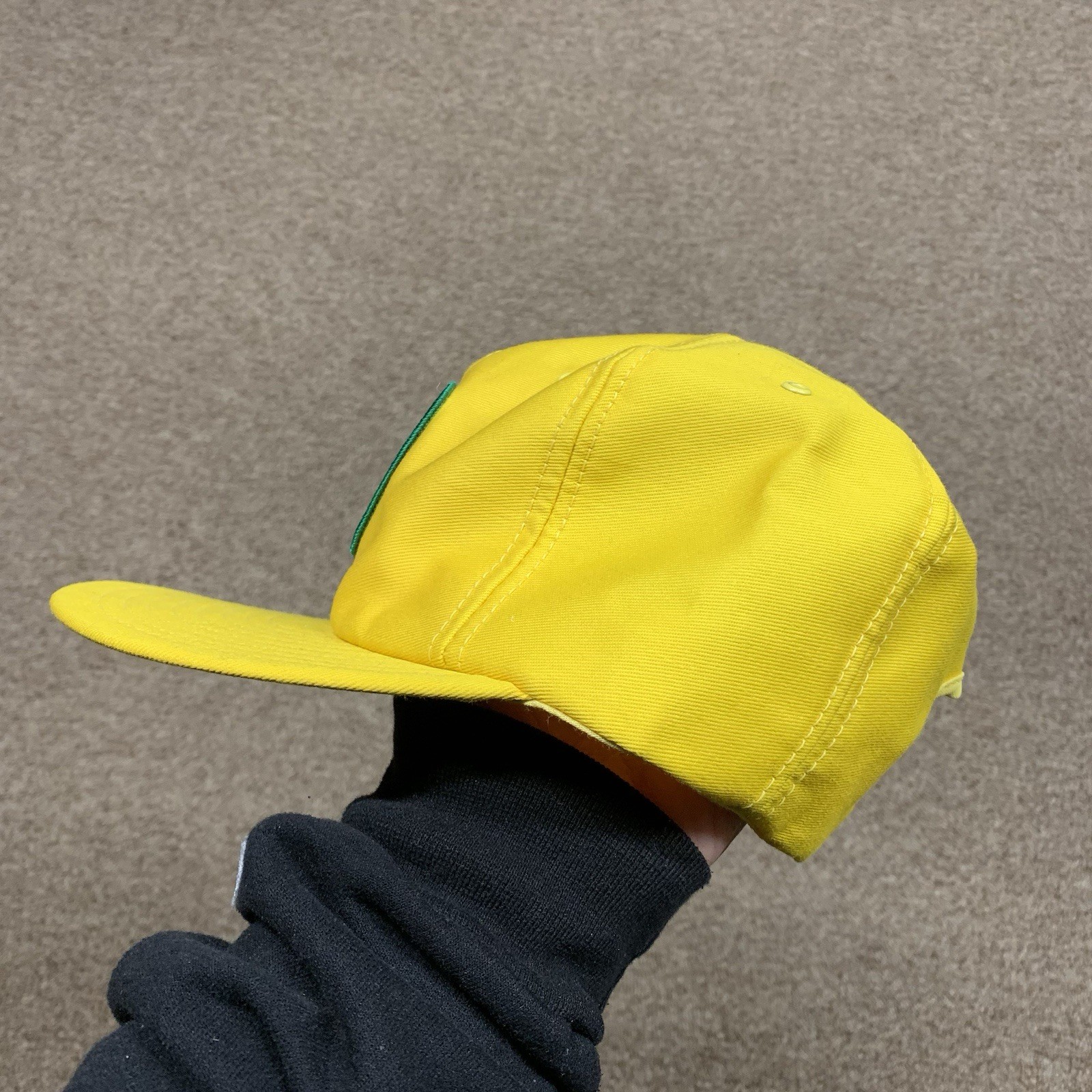 Vintage John Deere Patch Hat Cap Yellow Made In USA Louisville Mfg Co Snapback