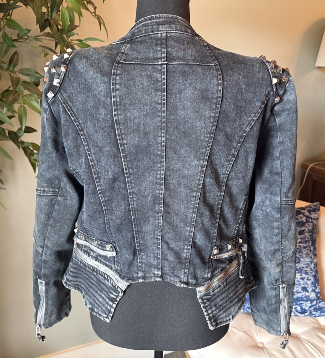 Jacket Womans Studded Riveted Denim Moto Cyber Punk Rock Steampunk M? Zipper S ?